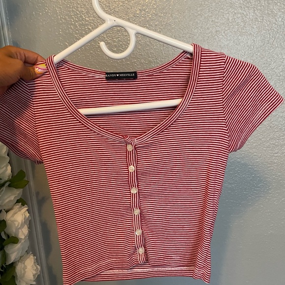 Brandy Melville Tops - Red and white striped brandy crop top
